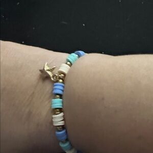 Blue and White Beaded Bracelet with Gold Star Charm